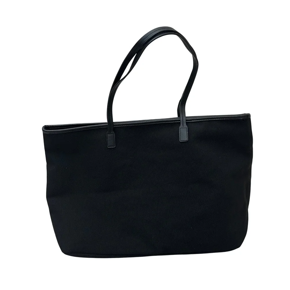 Cleobella‎ Black Canvas Tote Bag Oversized Zippered Carryall Logo Patch Womens